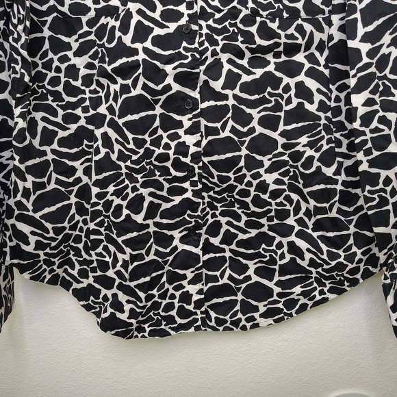 JONES NEW YORK Women's Cotton Blouse Long Sleeve Animal Print Black White L - Picture 7 of 10